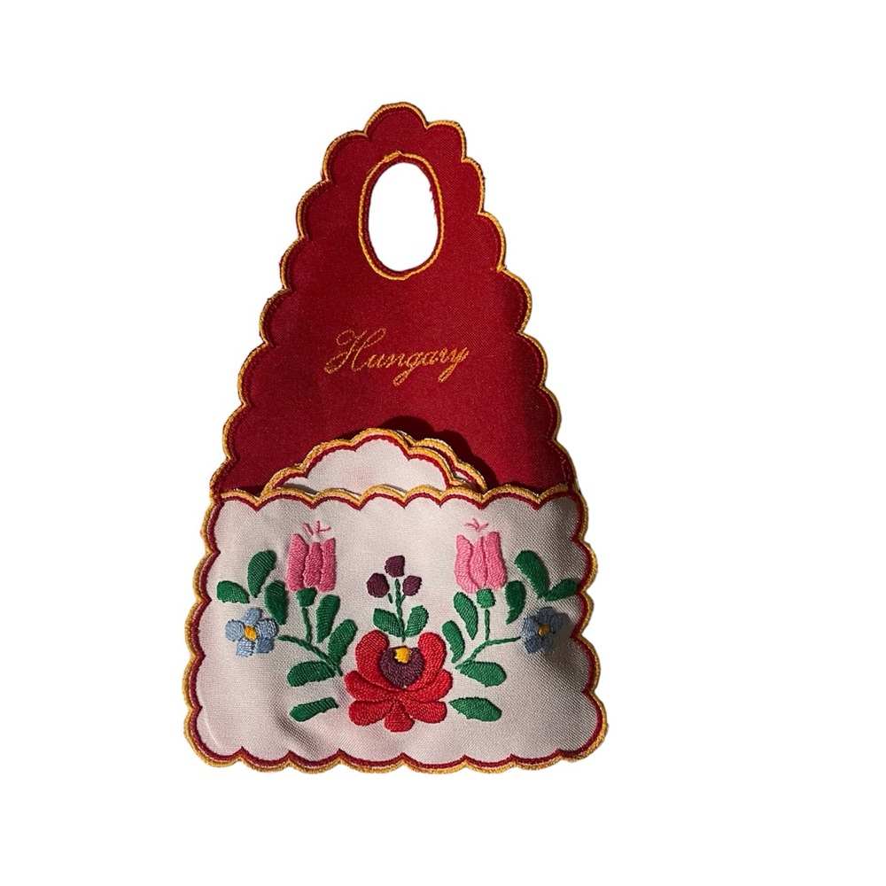 Hungarian Kolacsa Coaster Set (6) Wine Bottle Decor Embroidered w/wine stopper